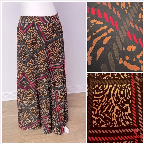 Mr.Smith, Toronto (made in Canada). Dresses & Skirts - 🇨🇦 Vintage ’90s A-Line Maxi Skirt – Red, Brown & Caramel Abstract on Black